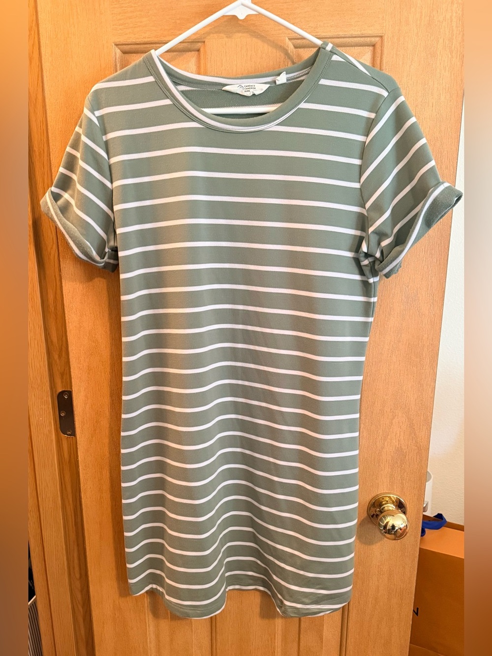 Candace Cameron Bure Green & White Striped Crewneck Top